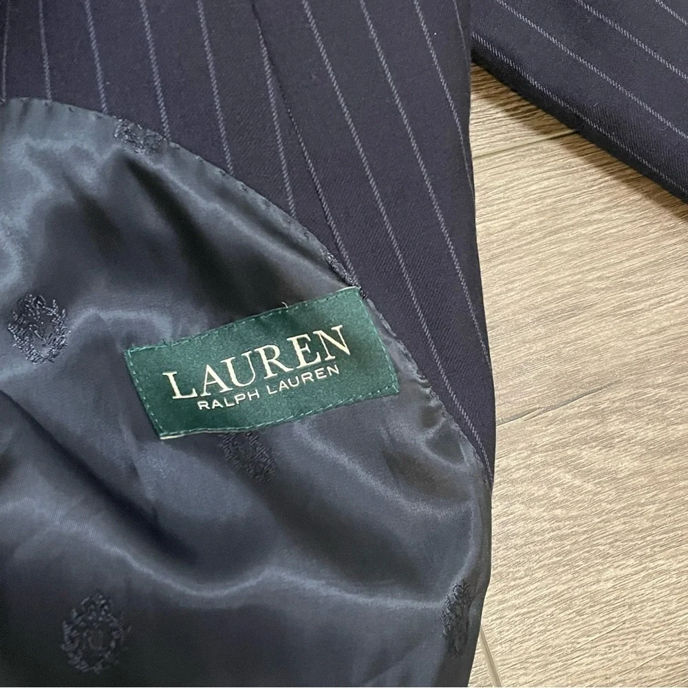 Lauren Ralph Lauren Blazer Sport Coat Navy Blue Pinstriped 2 Button Sz 44 L